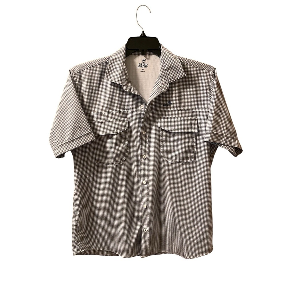 Izod Saltwater Vented Shirt‎ Sz M Gray Plaid Performance Fishing